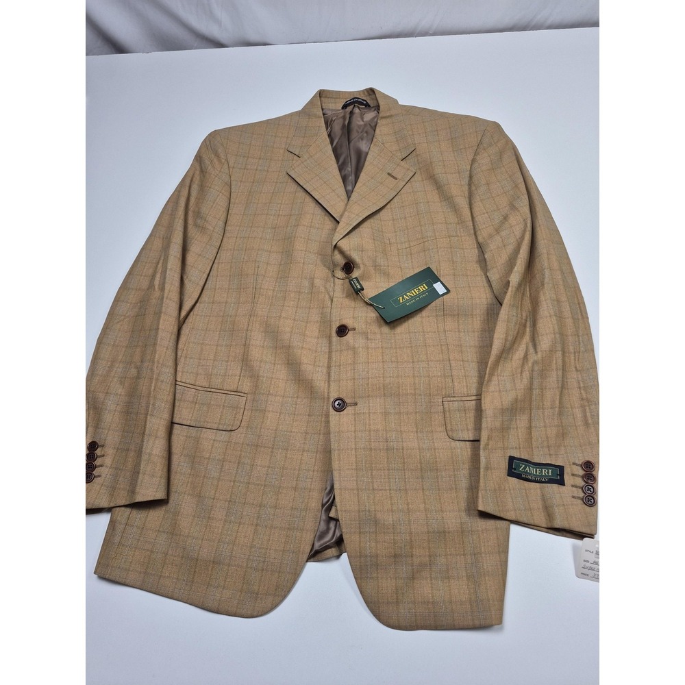 Zanieri Blazer Mens 44R Beige Wool Super 100s Mario Zegna Sport Coat Italy NWT